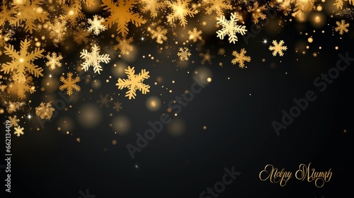 Christmas background with Shining gold Snowflakes Lettering Merry Christmas card vector Illustration