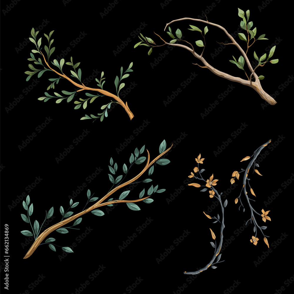 Vector Branches Vector branches and leaves vector illustration. Watercolor hand drawn ...