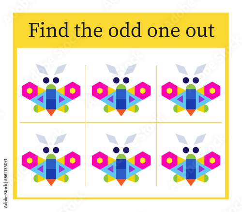 Game for kids. Task for development of attention and logic. Cartoon butterfly.