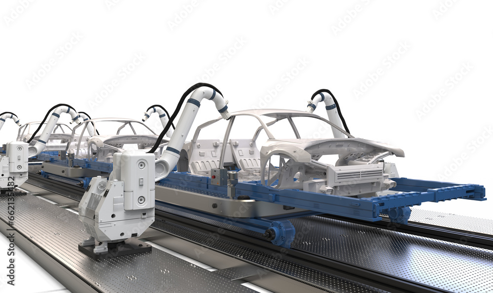 Automation automobile factory with robot airbrush painting in car factory Automation automobile factory with robot airbrush painting in car factory