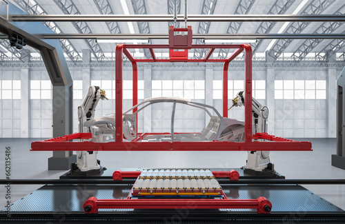 Automation automobile factory with robot assembly line manufacture ev car