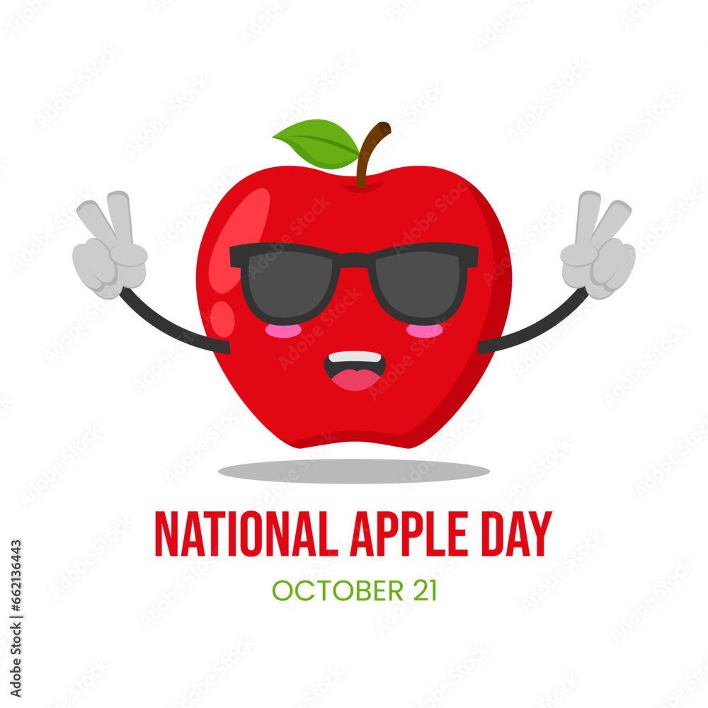 Cute Red Apple Cartoon Character Wearing Sunglasses suitable for
