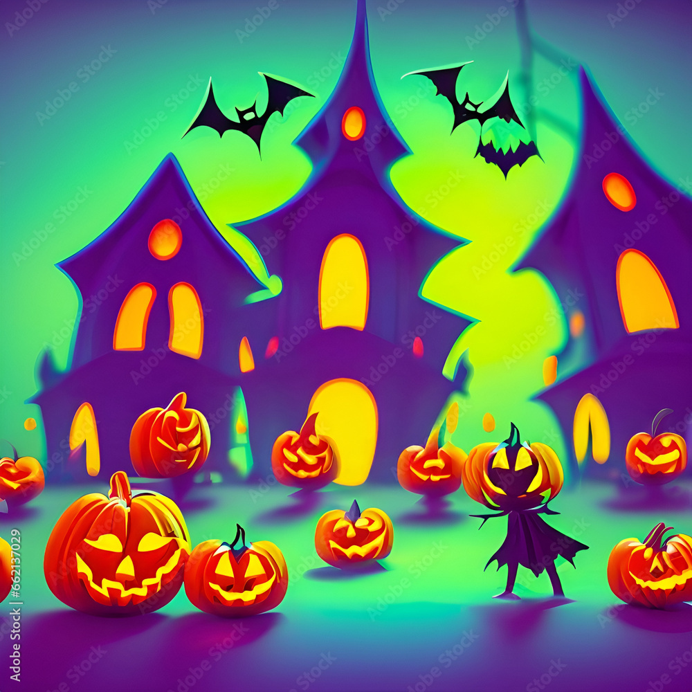 halloween pumpkin and witch cartoon style character 