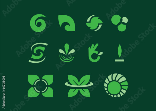 bundle set of unique green eco envirement icons logos. photo