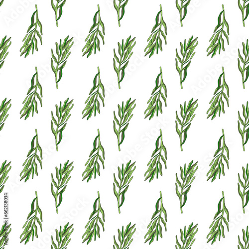 Hand drawn vector seamless floral pattern with green leaves