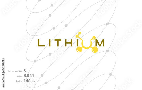 Modern logo design for the word "lithium" which belongs to atoms in the atomic periodic system.