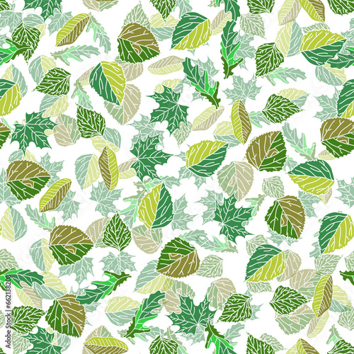 Hand drawn vector seamless floral pattern with green leaves © Anna