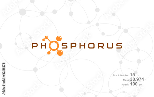 Modern logo design for the word "PHOSPHORUS" which belongs to atoms in the atomic periodic system.