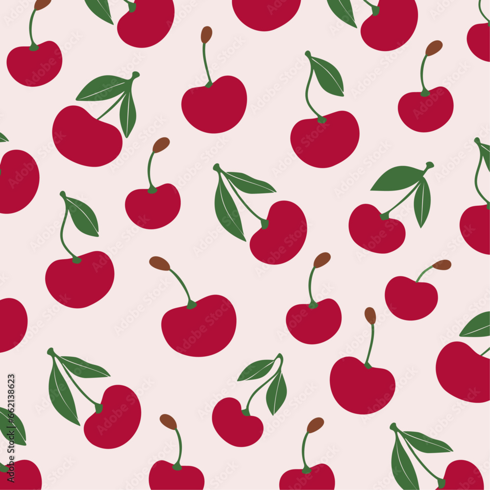 Red Cherry Seamless Pattern.A vibrant and cheerful seamless pattern with red cherries on a white background. Red Cherry Seamless Pattern.A vibrant and cheerful seamless pattern with red cherries on a white background.