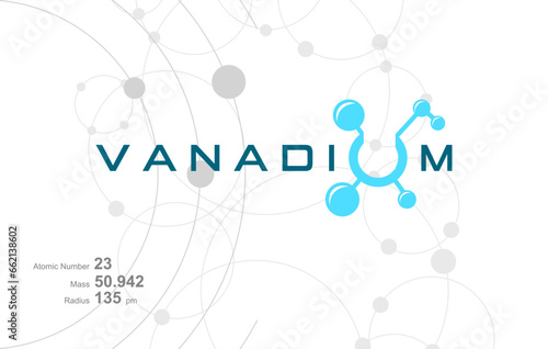 Modern logo design for the word "VANADIUM" which belongs to atoms in the atomic periodic system.