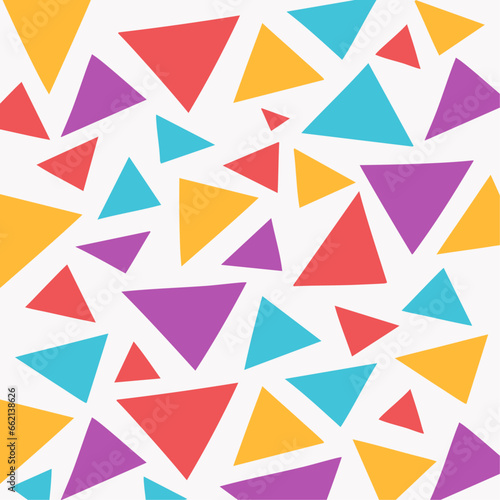 Free Download Colorful Triangle Seamless Pattern.A vibrant and playful seamless pattern with colorful triangles on a white background.  - GFXLoad