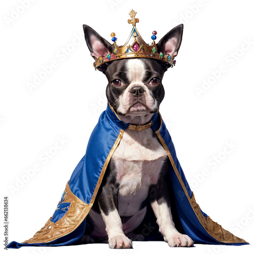 Boston Terrier Dog king clipart, dog breeds realistic illustration. Isolated on transparent background. Generative AI. photo