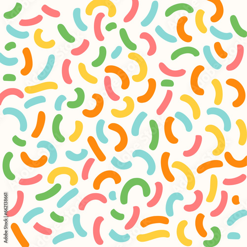 Pastel Line Doodle Seamless Pattern.A vibrant and playful seamless pattern with pastel colored lines and doodles on a white background.