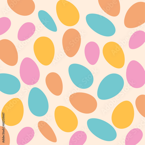 Seamless pattern with pastel colored eggs silhouette on light background.Pastel Easter Egg Silhouette Seamless Pattern.A festive and fun seamless pattern with pastel colored egg silhouettes.