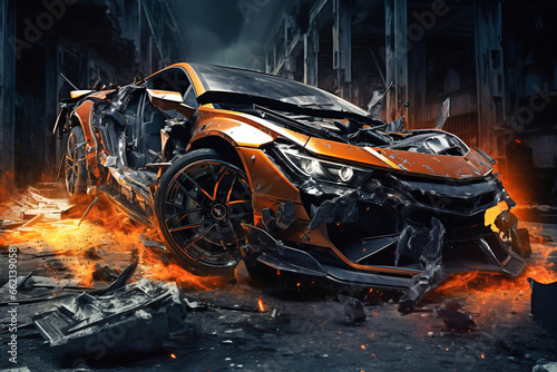 Photo of a completely wrecked car after a severe accident © Anoo