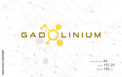 Modern logo design for the word "GADOLINIUM" which belongs to atoms in the atomic periodic system.