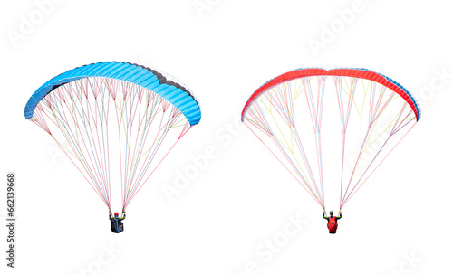 collection Bright colorful parachute on transparent background. png file. Concept of extreme sport  taking adventure challenge.