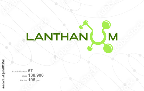 Modern logo design for the word "LANTHANUM" which belongs to atoms in the atomic periodic system.
