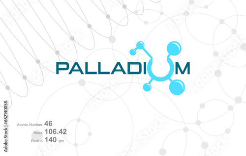 Modern logo design for the word  PALLADIUM  which belongs to atoms in the atomic periodic system.