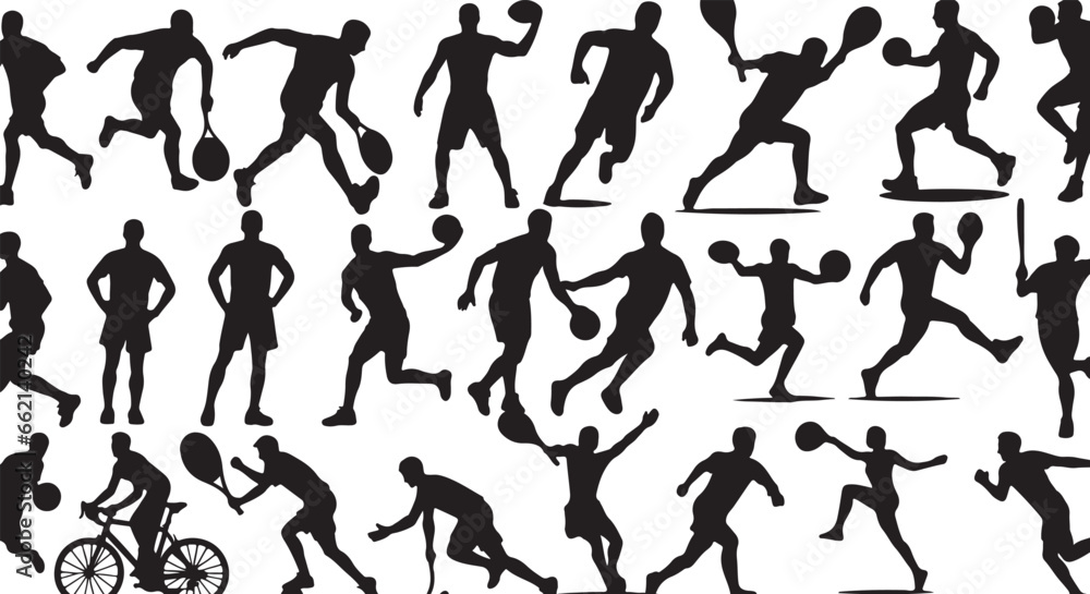 Sports man vector silhouette set