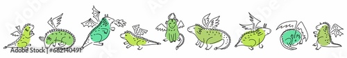 Photography A collection of cute dragons and dinosaurs hand-drawn in the style of doodles