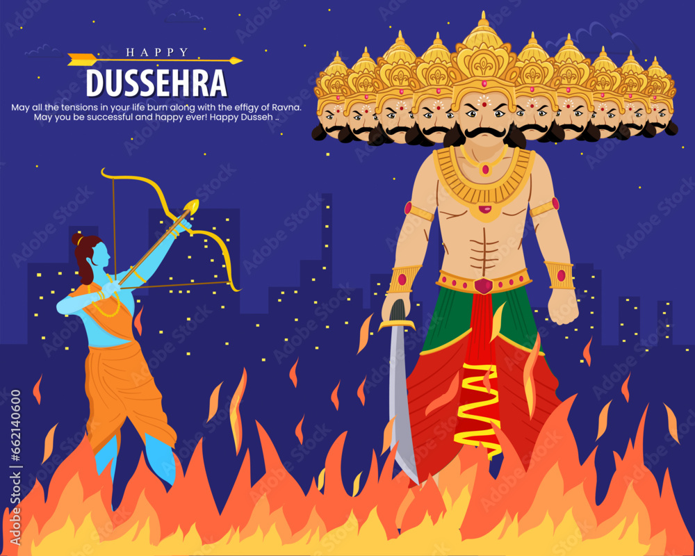 Φωτογραφία Greeting card of happy Dusshera Lord Ram with bow arrow killing Ravan in Dussehr