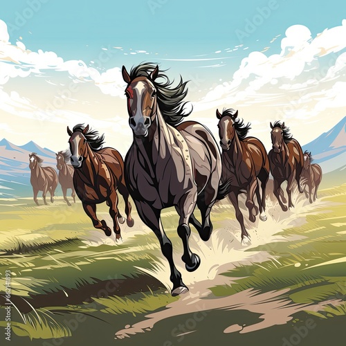Majestic horses gallop through the open field © Quadricepsgolden