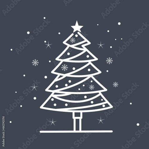 Decorated Christmas tree on black background.
