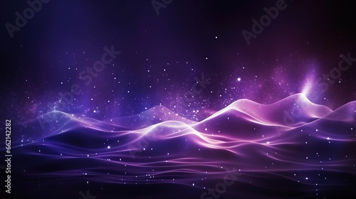 Digital purple particles wave and light abstract background with shining dots stars