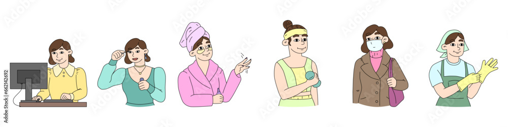 Vector illustrations of a woman in the flat style Vector illustrations of a woman in the flat style