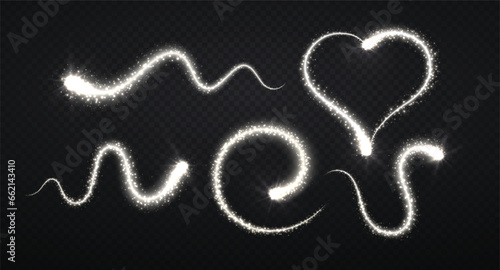White glowing dust with sparkling effects. Magic wave flow with shining particles.