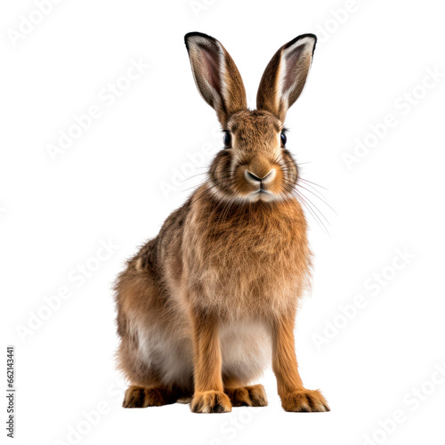Brown hare. Isolated on transparent background.