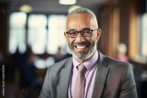 portrait of arabic business man wearing suit in office photo