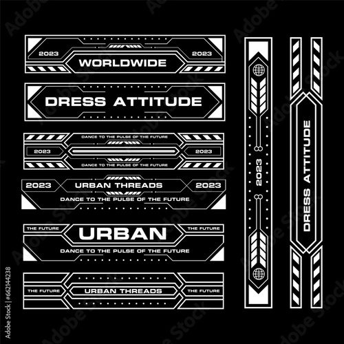 Futuristic cyberpunk sci fi interface element hud technology frame graphic vector design template	