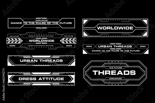 Futuristic cyberpunk sci fi interface element hud technology frame graphic vector design template	