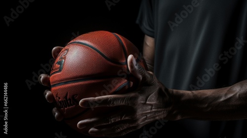 Close up of a basketball ball in the hand of a man © Muhammad