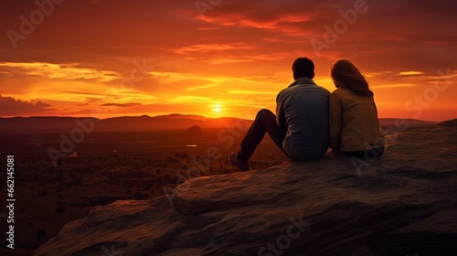 Romantic Bliss: In Love Couple Enjoying an Amazing Sunset at Scenic Nature View