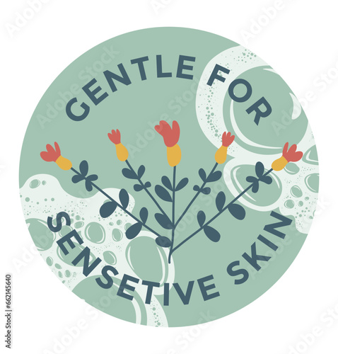 Gentle for sensitive skin, detergent label vector