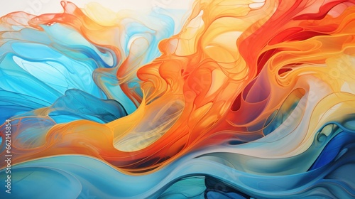Billede på lærred A stunning artistic representation of liquid paints gracefully merging in a slow