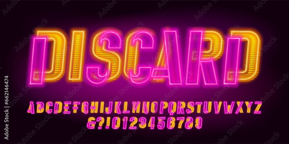 Discard alphabet font. Broken glowing neon letters and numbers. Stock ...