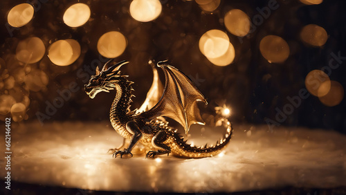 Beautiful Fantasy gold Dragon Symbol 2024 on bokeh