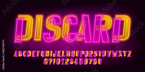 Discard alphabet font. Broken glowing neon letters and numbers. Stock vector typeface for your design.
