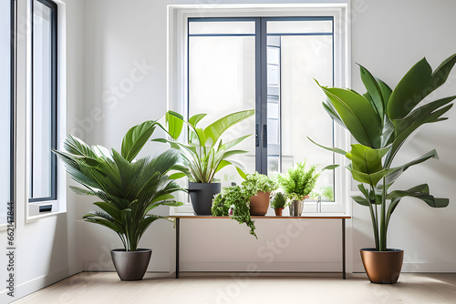Simple clean tone interior, indoor potted plants, Generative AI  © Daniel Park