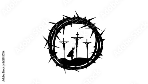 jesus thorn crown and golgotha, black isolated silhouette