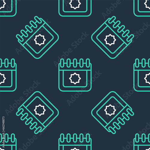 Line Ramadan calendar icon isolated seamless pattern on black background. Ramadan kareem and Islamic symbols. Vector