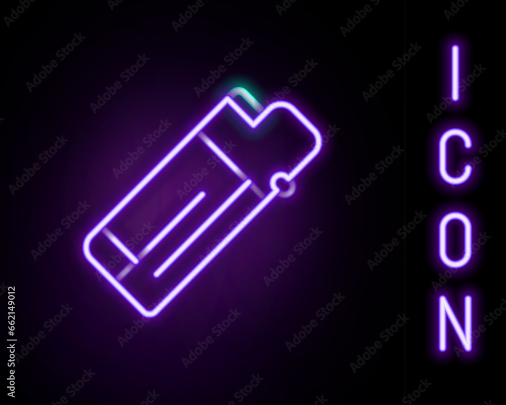 Glowing neon line Lighter icon isolated on black background. Colorful outline concept. Vector Glowing neon line Lighter icon isolated on black background. Colorful outline concept. Vector