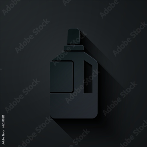 Paper cut Fabric softener icon isolated on black background. Liquid laundry detergent, conditioner, cleaning agent, bleach. Paper art style. Vector Illustration