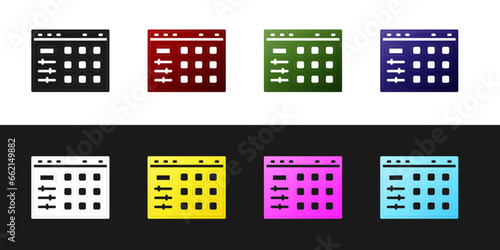 Set Drum machine icon isolated on black and white background. Musical equipment. Vector