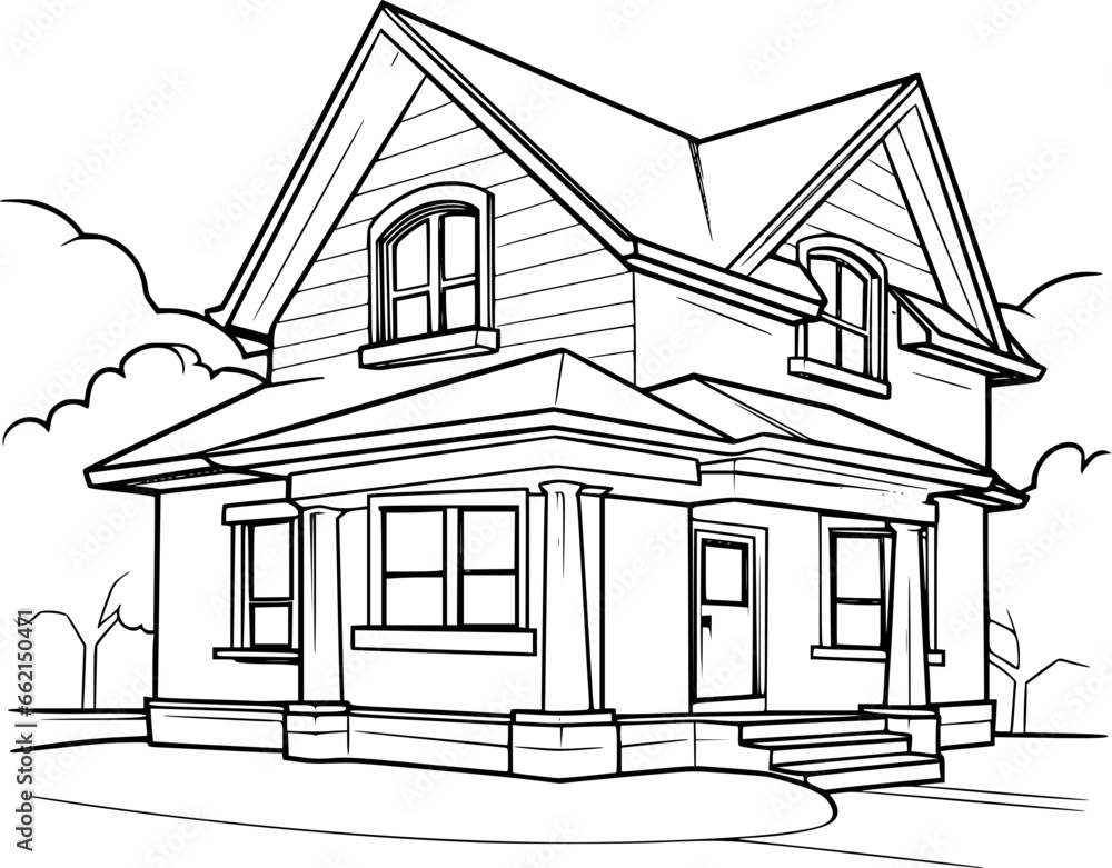 Outline illustration of house for coloring page