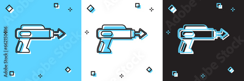 Set Fishing harpoon icon isolated on blue and white, black background. Fishery manufacturers for catching fish under water. Diving underwater equipment. Vector